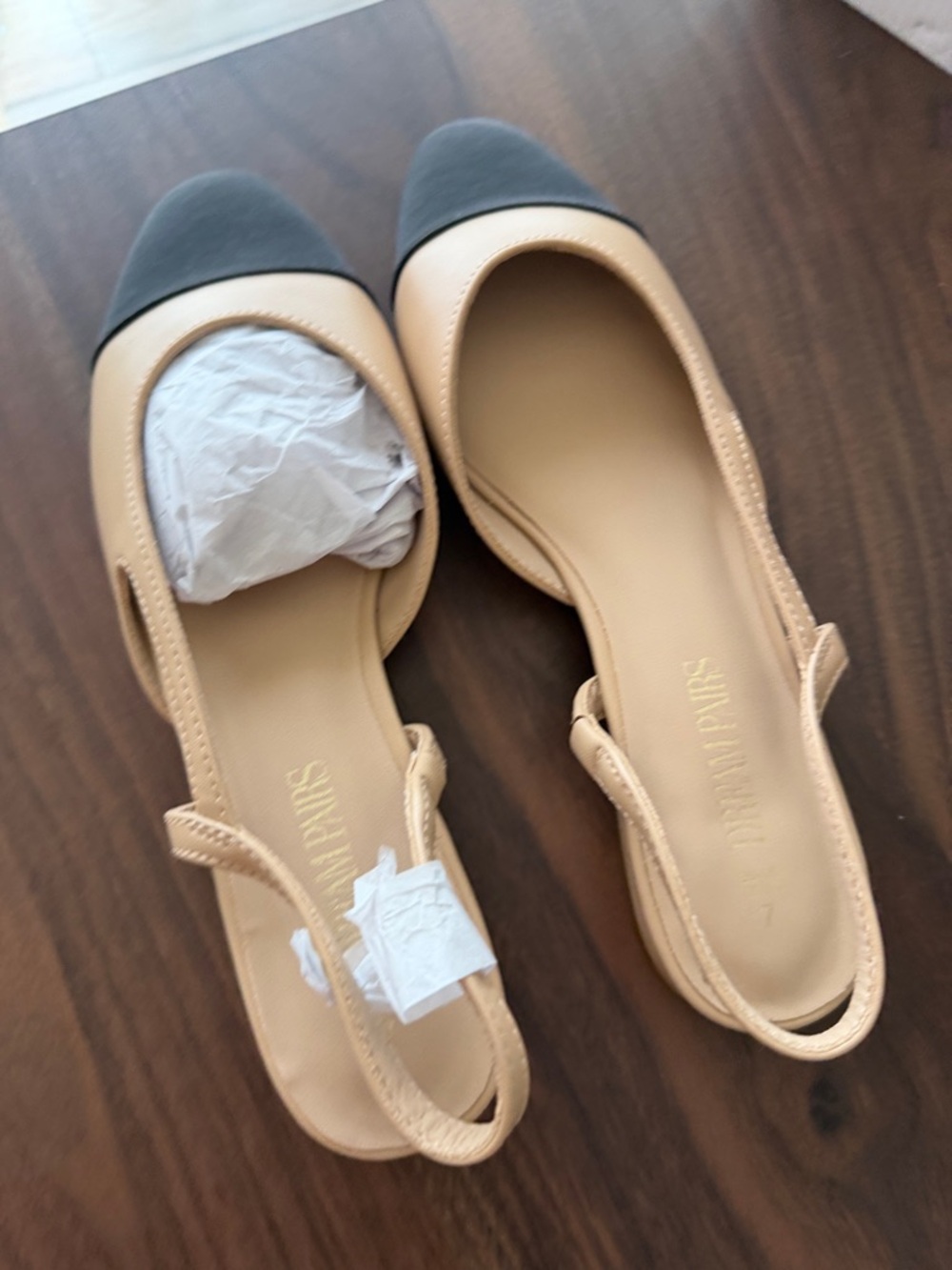 Women’s Two-Tone Slingback Flats - Beige and Black- beautifully made - Picture 2 of 7